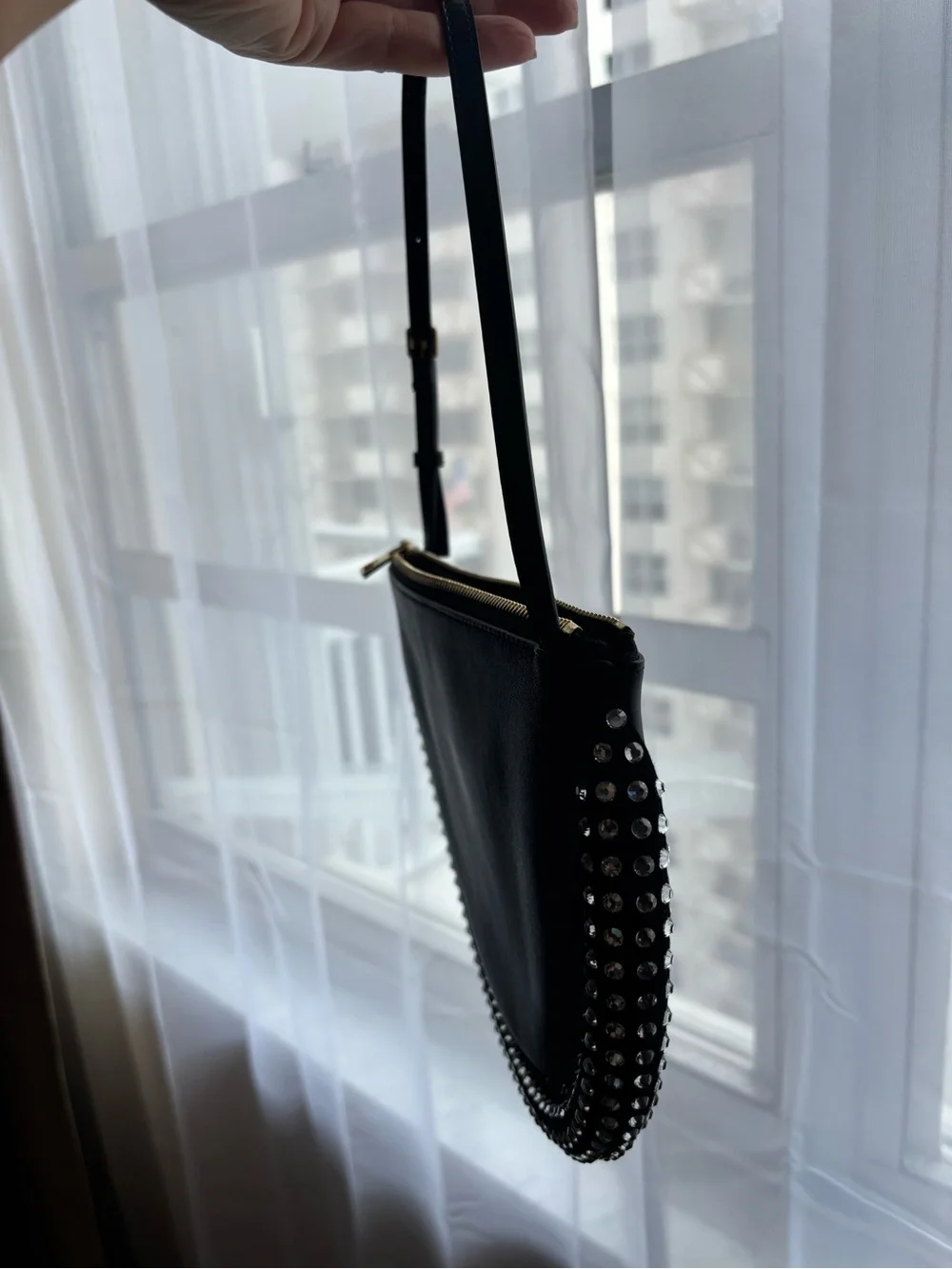J.W. Anderson Black Studded Half Moon Shoulder Bag leather and suede